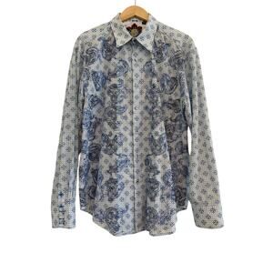 Robert Graham Long Sleeve Shirt Paisley Embroidered XL Silk Trim Flip Cuff